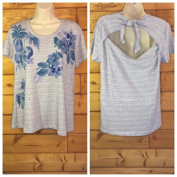 Lucky Brand | NEW Blue Floral Short Sleeve Tee Tie Back Size L - Picture 1 of 6